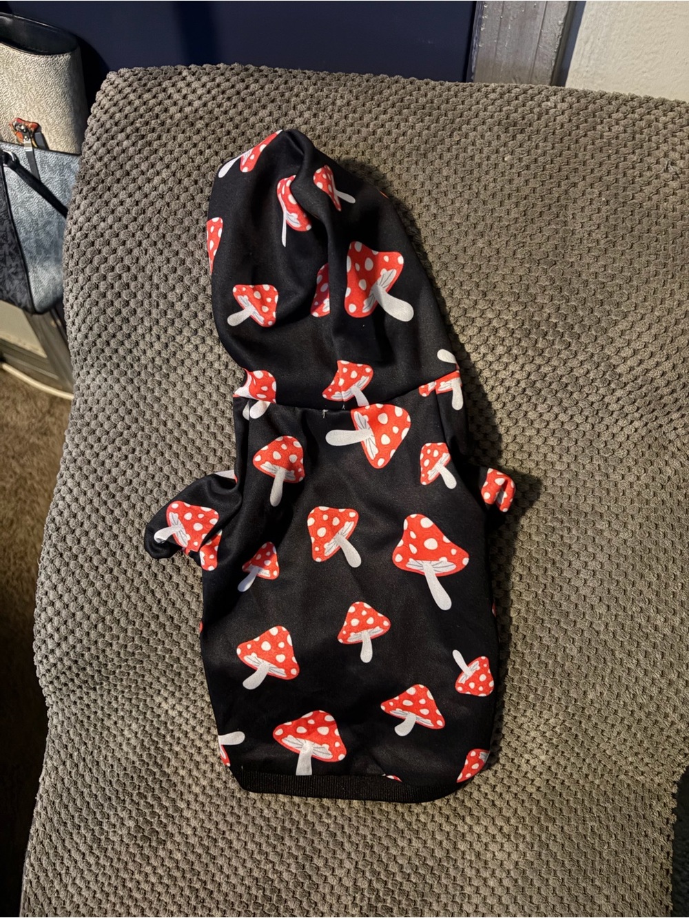 Black Hoodie with Red & White Mushroom Print